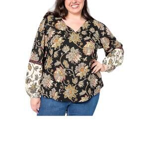 Belle Boho by Kim Gravel Women's Boho Chic Blouse Black Floral - Regular